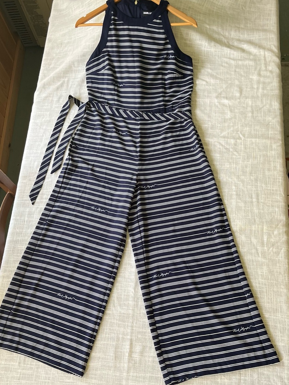 Karl Lagerfeld Jumper - Navy Blue & White Striped Sleeveless